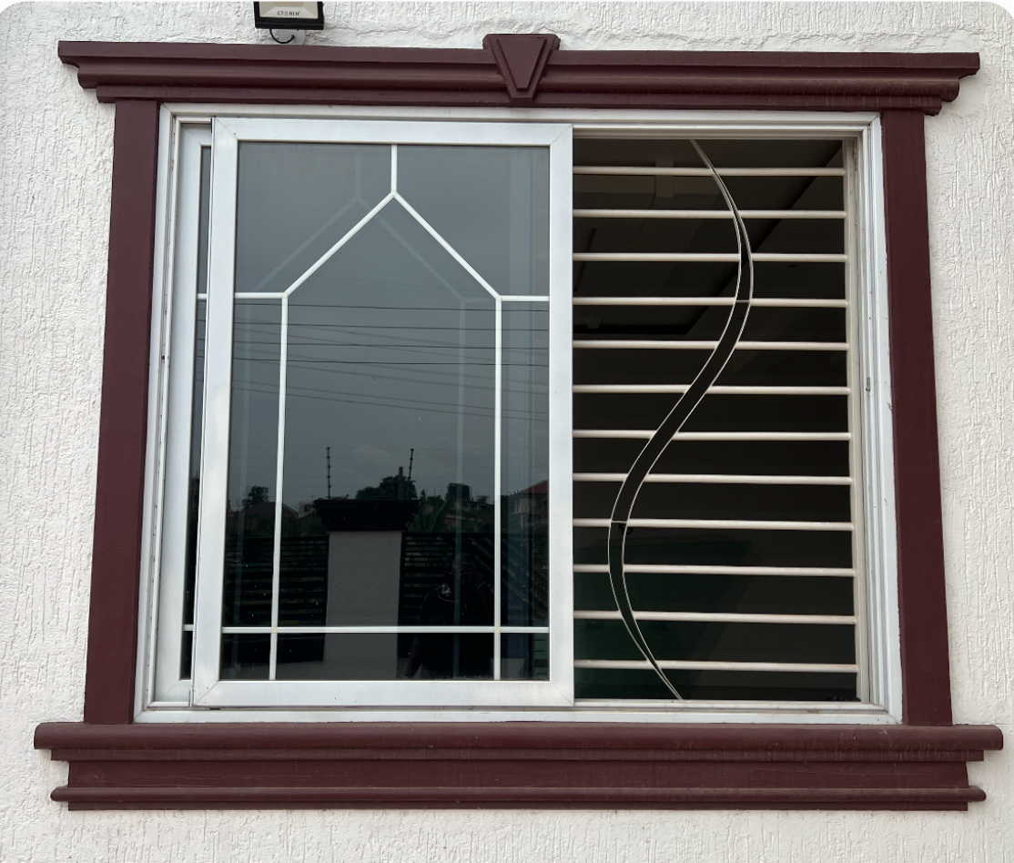 Wide Decorative Tinted White Frame Sliding Window
